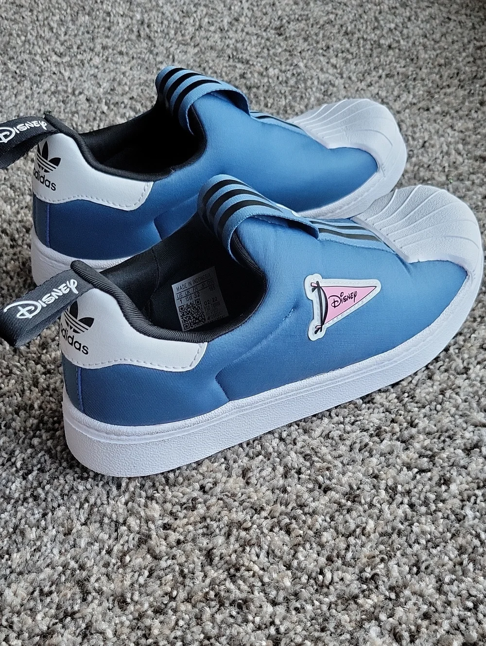 adidas Kids Blue Slip-On Sneakers with Pink Disney Patch